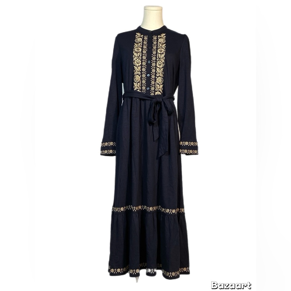 Boden Edwina Jersey Shirt Dress in Navy Blue with Embroidery size 12P - Picture 2 of 14